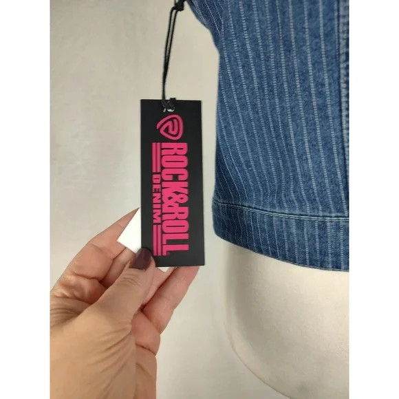 Rock & Roll Denim Women's Dark Wash Pinstripe Denim Corset Crop Top NWT XS - Picture 9 of 10